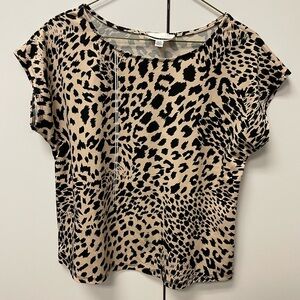 Jules & Leopold Tan and Black Animal Print Blouse